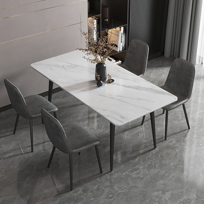 Modern Style Sintered Stone Dining Room Set with Fixed Rectangle Shape Table and 4 Legs Base