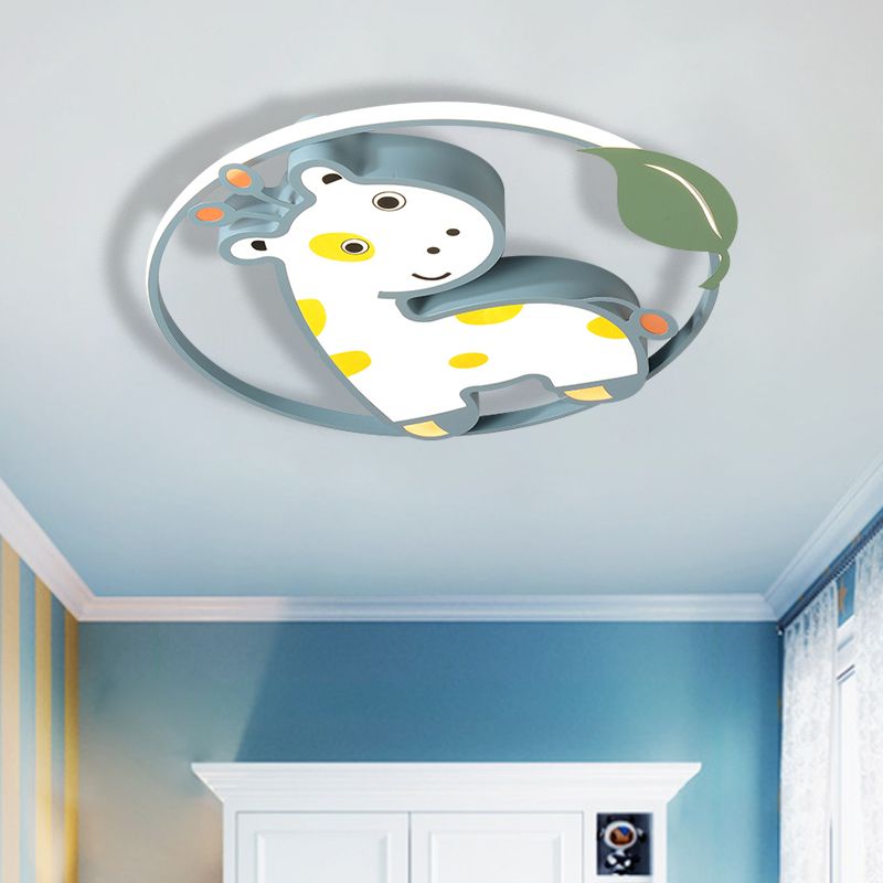 Dessin animé girafe/licorne plafonnier fer enfants chambre LED encastré luminaire en rose/jaune/bleu