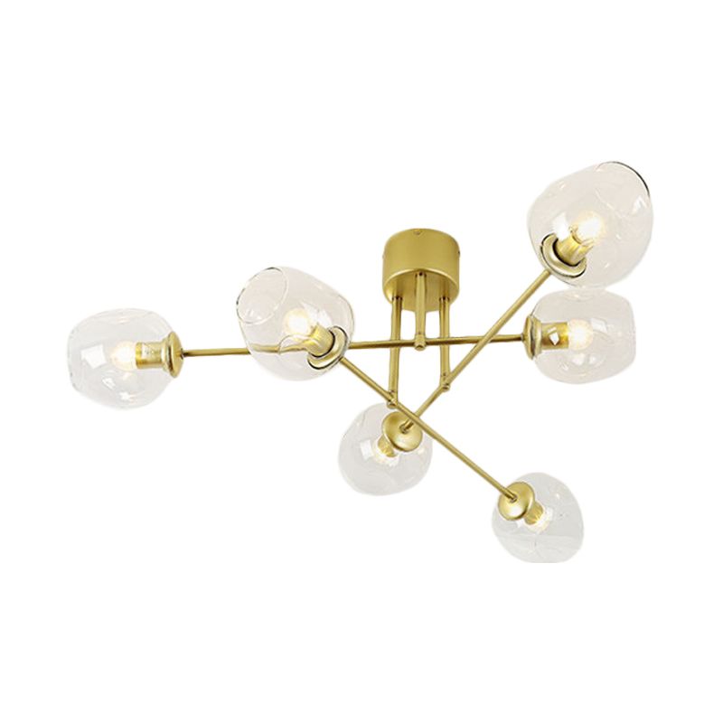 3/6/8 Luci Living Room Semi Flush Light Gold / Black Semi Flush Montaggio con Bubble Clear Glass Shade
