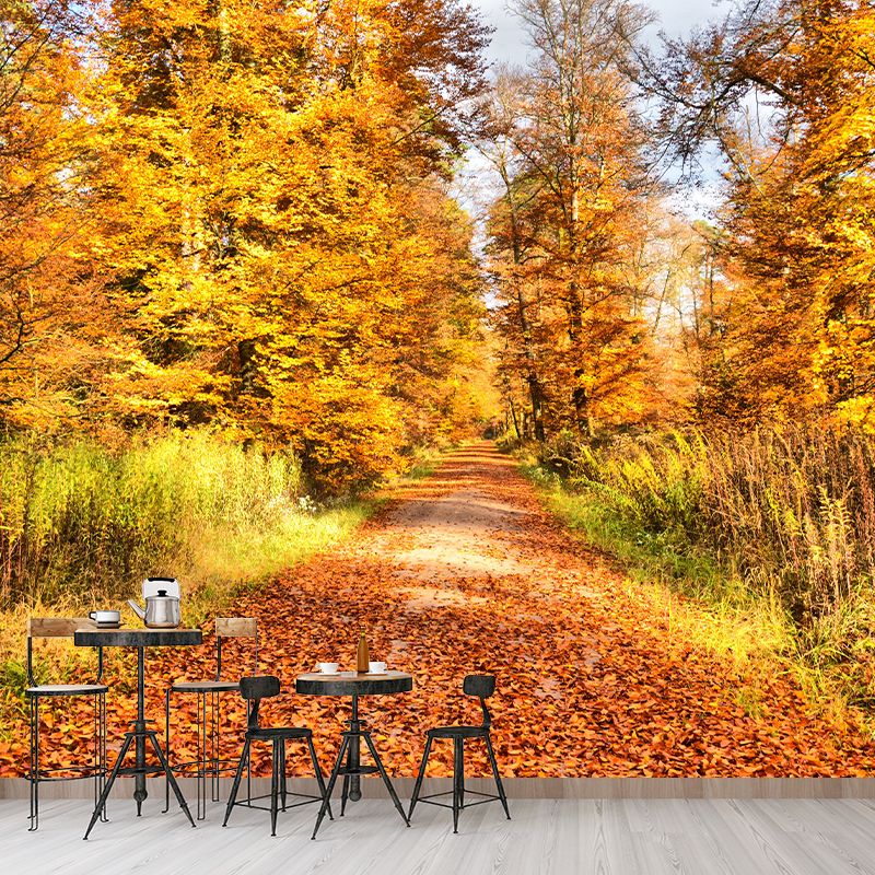 Forest Yellow Trees Customized Wall Covering for Sitting Room, Moisture Resistant