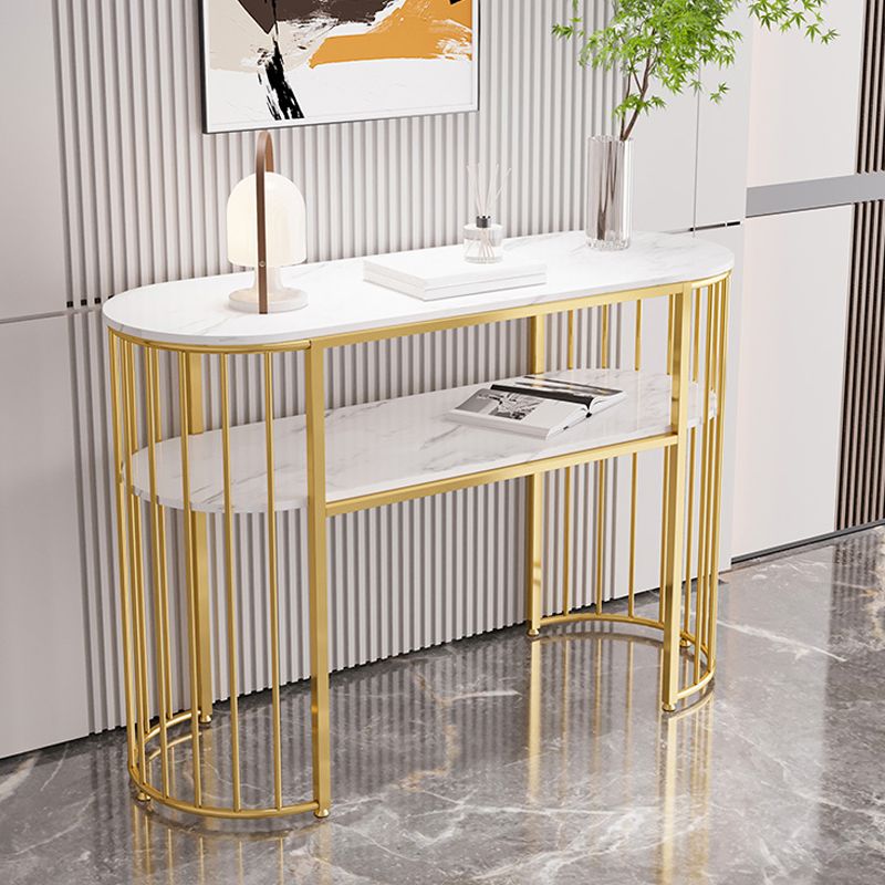 11" Wide Stone Glam Console Table Oval Console Sofa Table for Hall