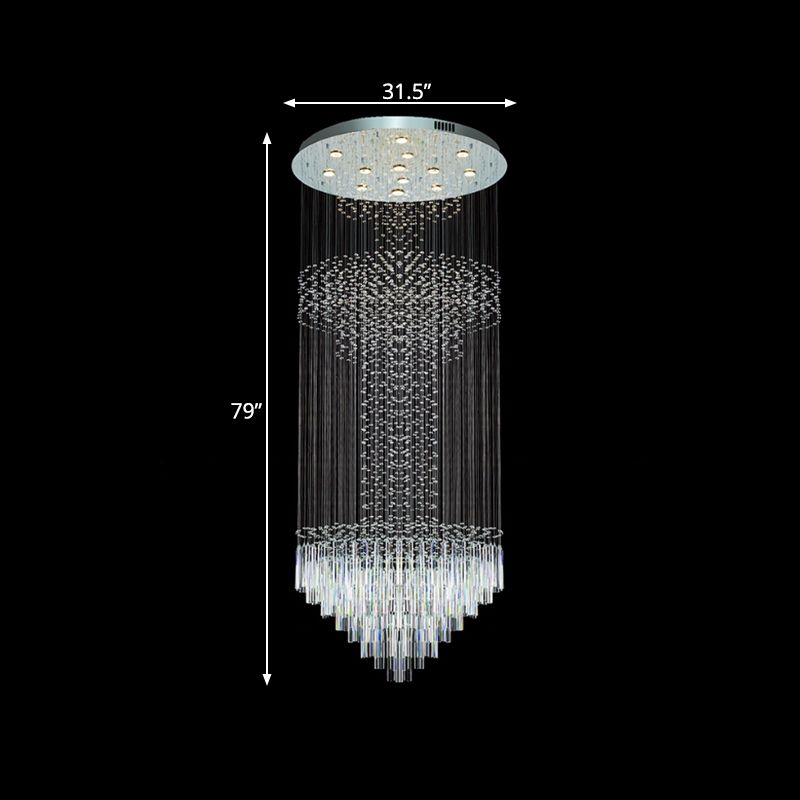 13-Head Orbs and Rods Hanging Light Contemporary Silver Crystal LED Cluster Pendant Light