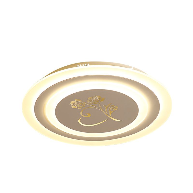 Acrylic Circle Flush Light Fixture Modernist LED White Ceiling Mounted with Rose Pattern