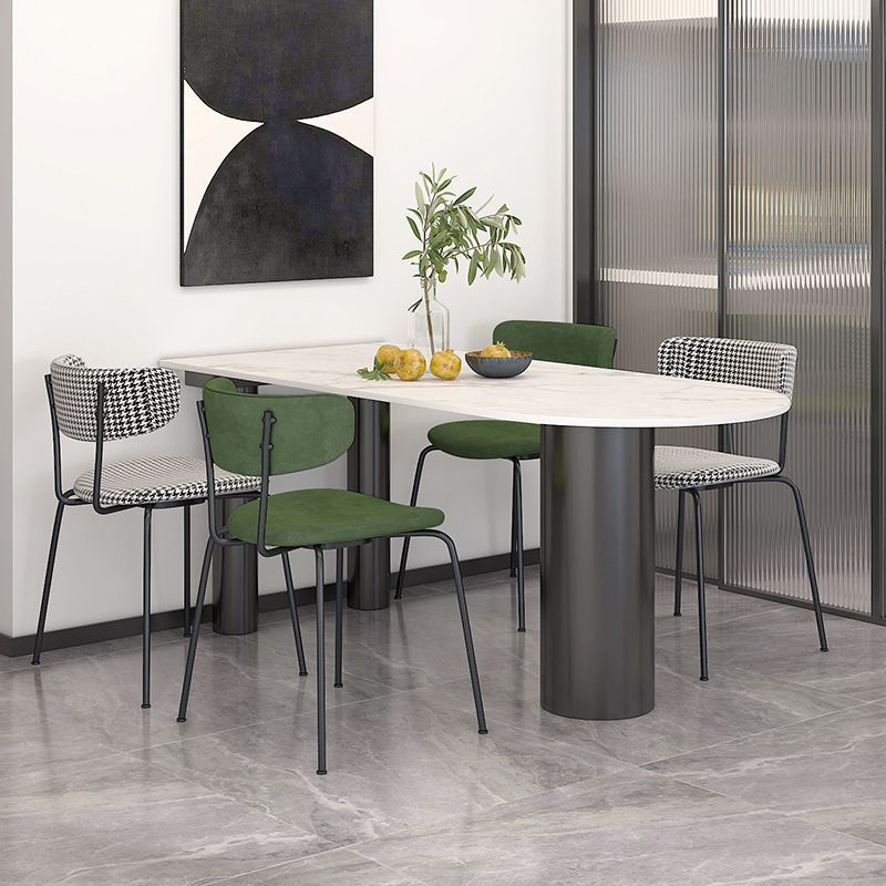 Modern Style Dining Table White Sintered Stone Dining Table with Black Base for Kitchen