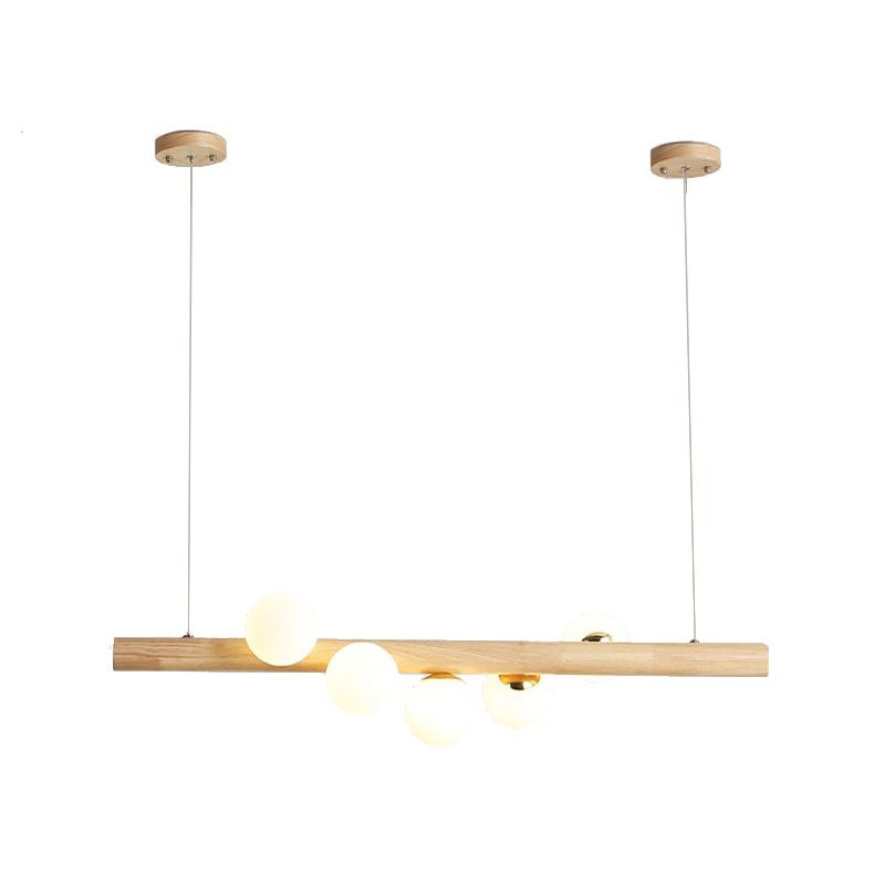 Modern Simple Wooden Hanging Lamp Ball Shape Shade Island Light Fixture for Dining Table