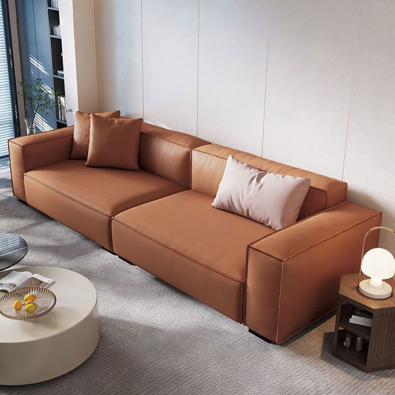 Modern Style Fabric& Ox Leather White/orange Rectangular Sofa