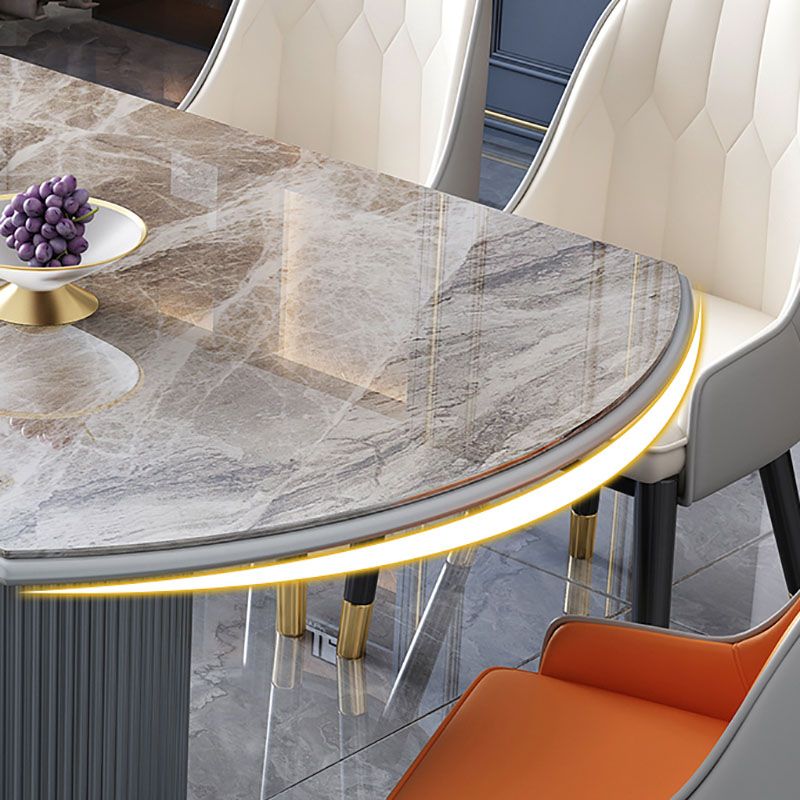 Glam Home Extendable Dining Table Sintered Stone Pedestal Table with Drawers