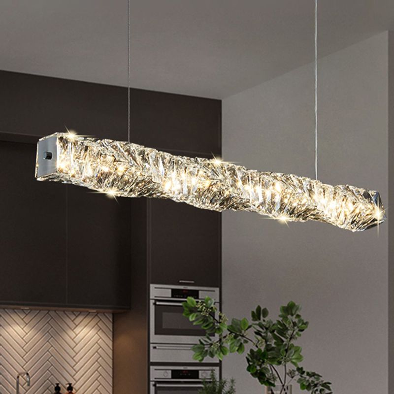 LED Crystal Ceiling Pendant Fixture Cylinder Kitchen Island Light in Gold / Sliver