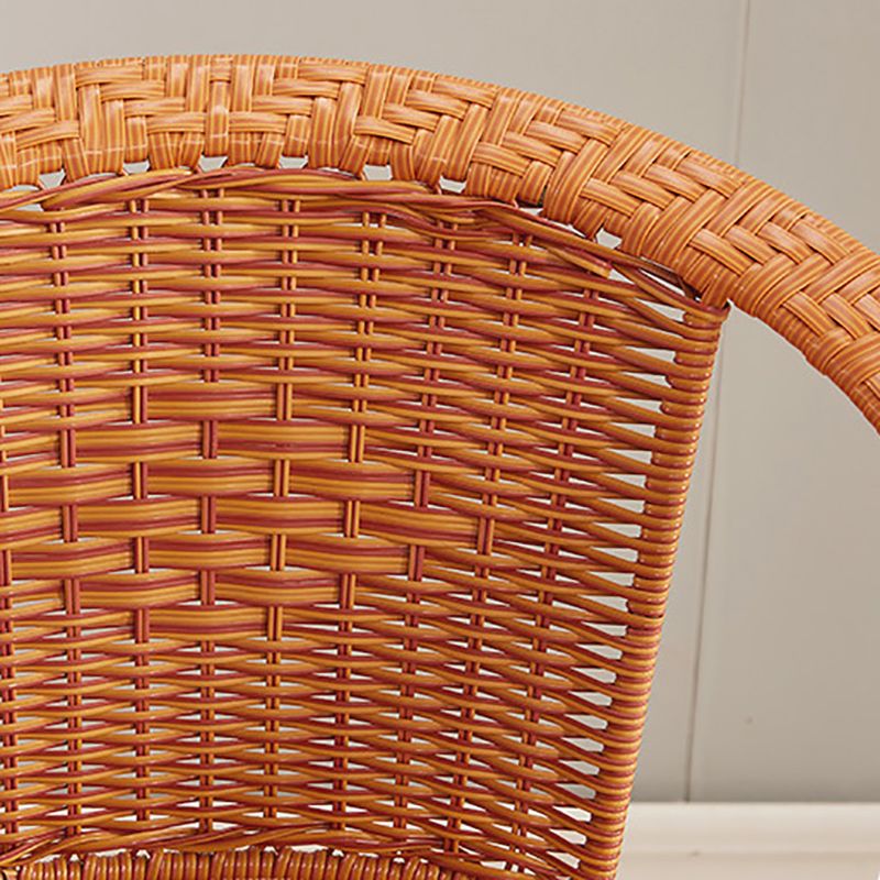 Mid-century Modern Style Wooden Armrest Woven Back Metal Arm Chair