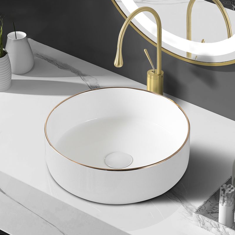 Modern Vessel Bathroom Sink Round Porcelain with Faucet Wash Stand