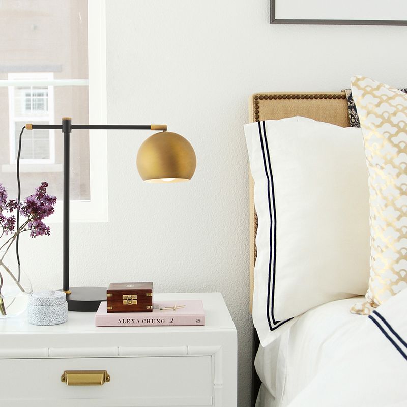1-Head Bedroom Nightstand Lamp Post-Modern Brass Table Lighting with Globe Metal Shade