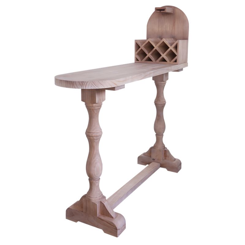 Modern Trestle Wood Bar Wine Table Wine Rack Bar Height Cocktail Table in Natural