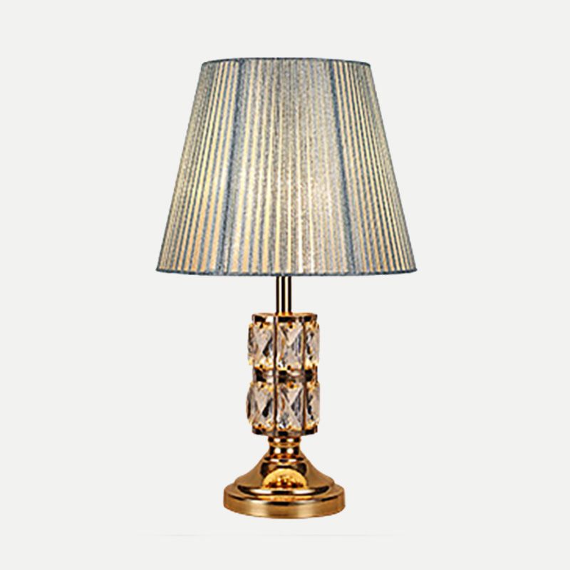 1 lampe de table de salle à manger à l'ampoule Lumière de bureau en or moderne avec une teinte en tissu fustile large