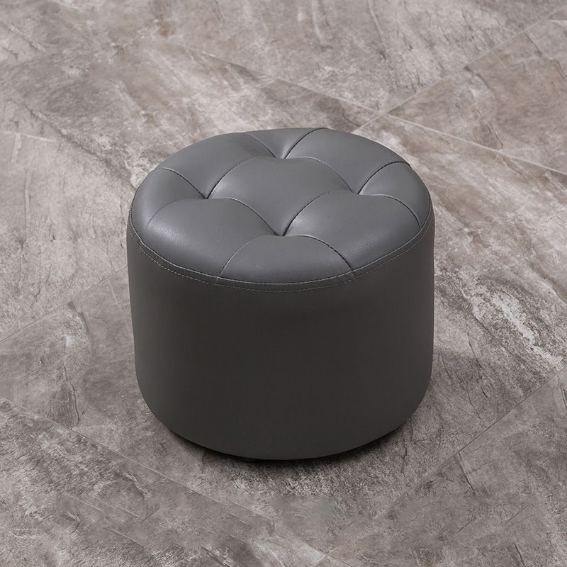 Modern Genuine Leather Ottoman Plain Tufted Detail Round Footstool Ottoman