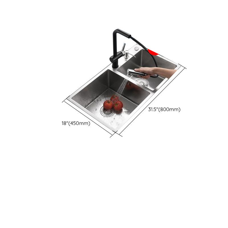 Stainless Steel Double Sink Kitchen Sink 3 Holes Drop-In Sink with Drain Assembly