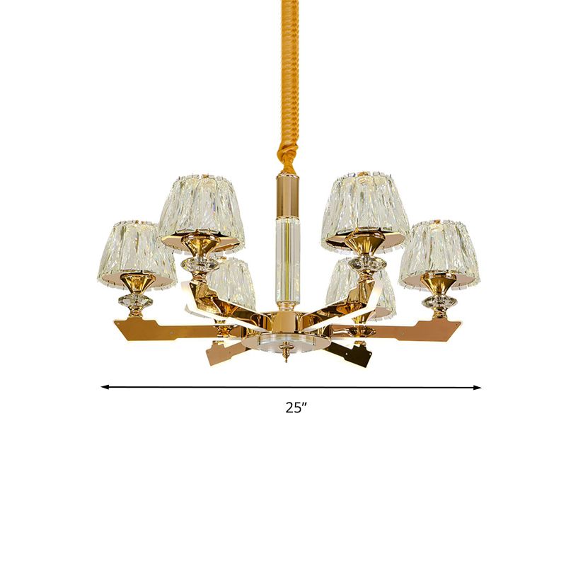Gold Sputnik Luz de techo colgante Bloque de cristal posmoderno 6/8/12 Cabeza de sala de estar Candelera colgante