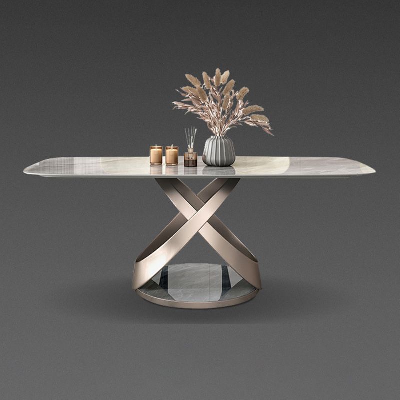 Modern Style Sintered Stone Table Dining Rectangle Table with Metal Legs for Home Use
