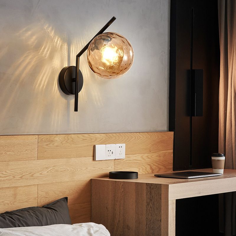 Modern Minimalist Style Spherical Wall Mount Light Fixture 1 Light Wall Lighting with Glass Shade