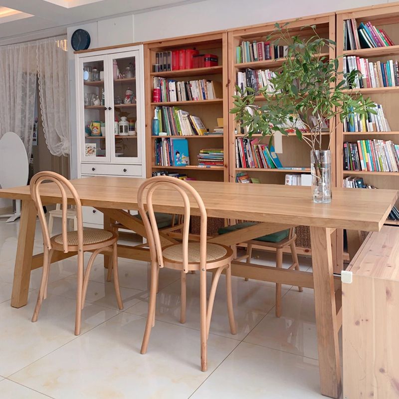 Modern Rectangle Solid Wood Dining Table Trestle Base Dining Table