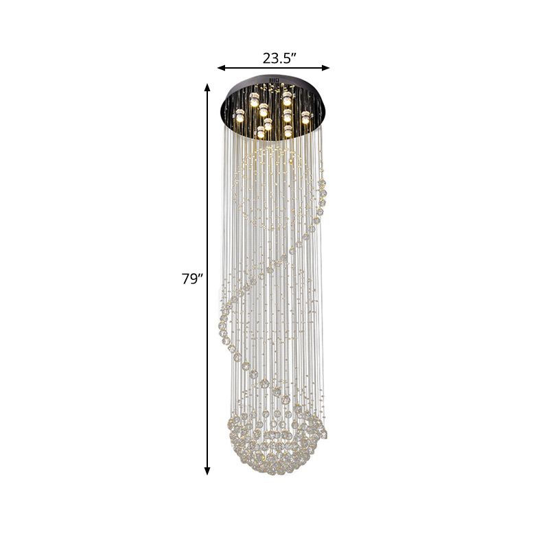 Black Orbs and Rods Cluster Pendant Modern Clear Crystal 9-Bulb Stair LED Ceiling Hang Fixture