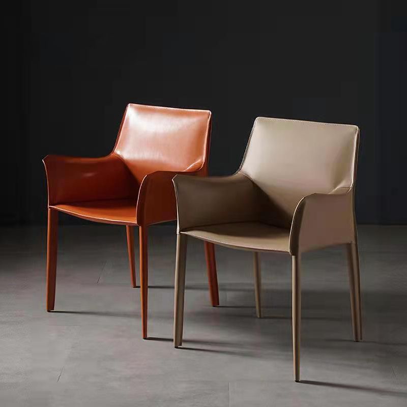 Modern Metal Dining Arm Chair Leather Dining Side Chair for Restaurant Use