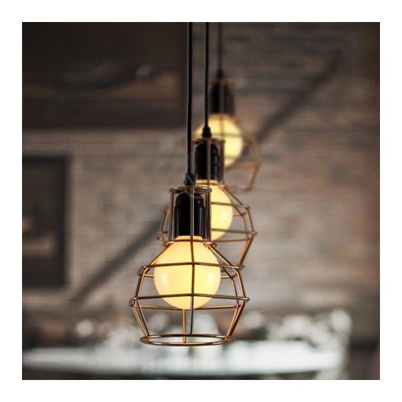 Globe Coffee Shop Hanging Lamp Loft Retro Metallic 1 Head Gold/Silver Finish Pendant Light armatuur met draadframe