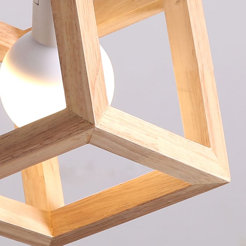 Log Color Square Pendant Light in Modern Concis Concis Wooden Intérieure en bois lampe de suspension intérieure