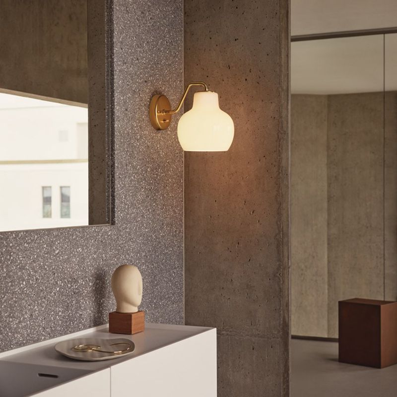 Armed Bedroom Wall Lighting Fixture Glass Contemporary Sconce Light Fixture in White