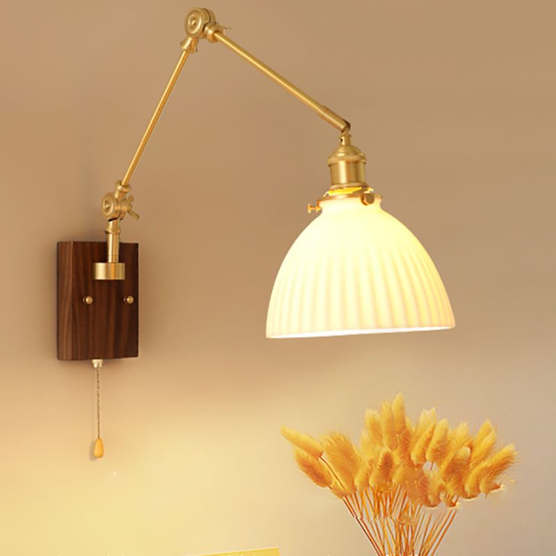 Modern Wall Light Sconce Wooden Wall Light Fixture with Adjustable Arm for Bedroom