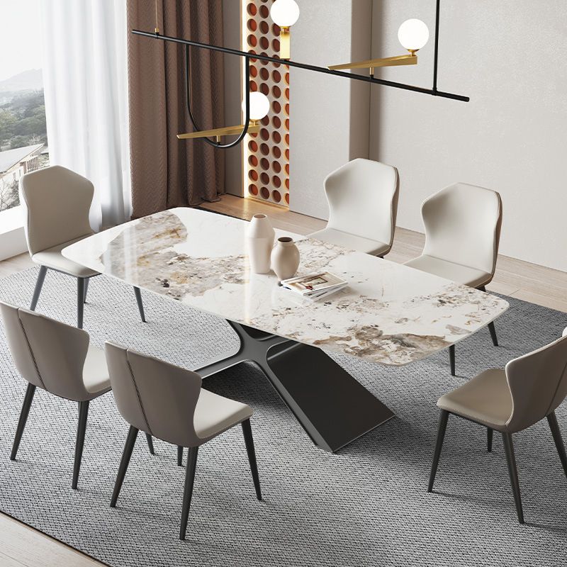 Industrial Style Sintered Stone Table Dining Rectangle Table with Metal Legs for Kitchen