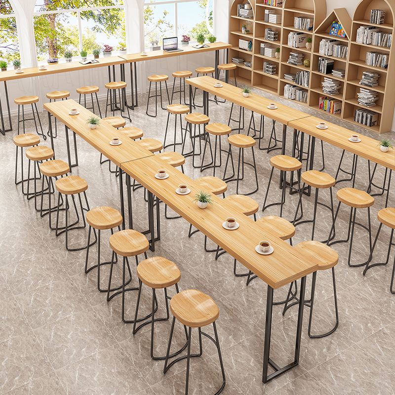 Contemporary Style Wood Counter Stool Backless Bar Stool with Metal Legs