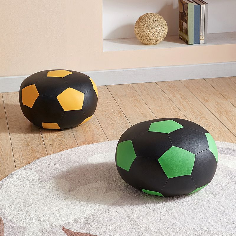 Modern Ottoman Football Pattern Faux Leather Indoor Round Pouf Chair