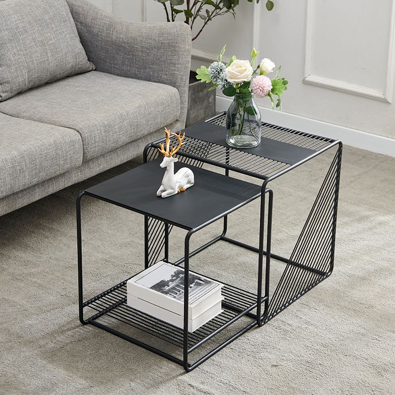 Mid Century Metal Square Cocktail Table 2-Piece Coffee Table Set