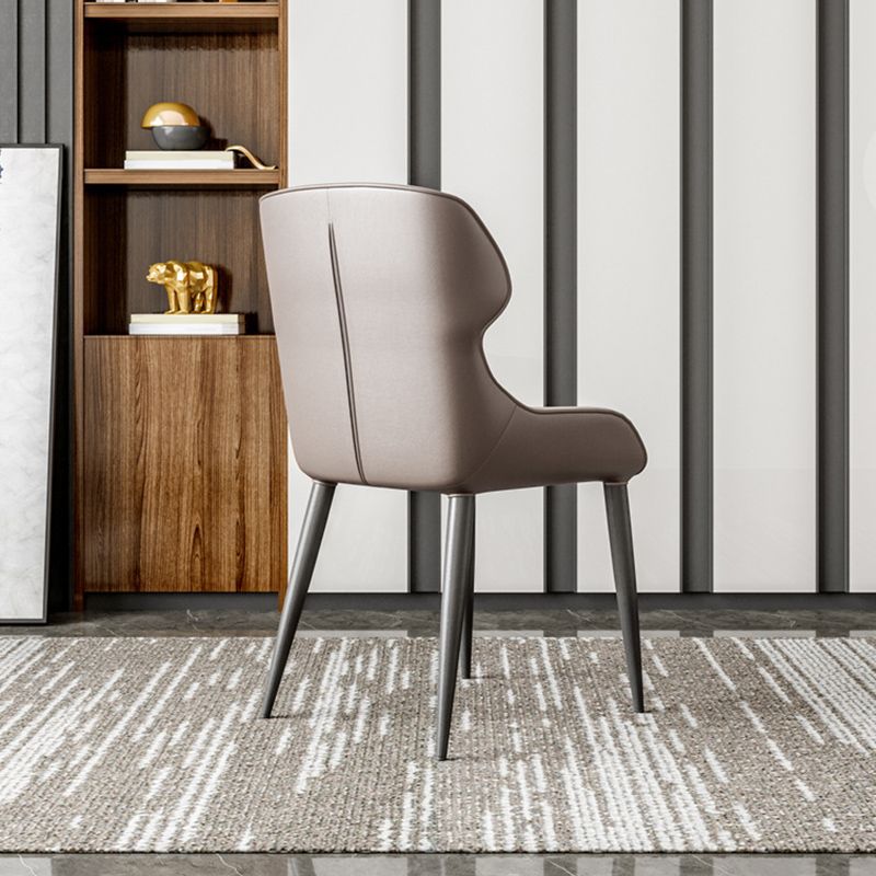 Modern Style Arm Side Chairs Faux Leather Chair with Metal Legs for Kitchen