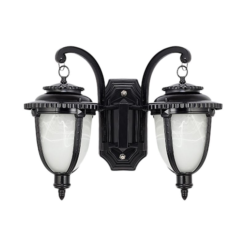 2 lichten wand gemonteerd lamp Classic Patio Sconce met urn matglasschaduw in zwart/brons, klein/groot