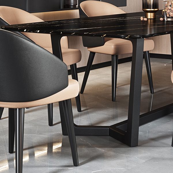 Industrial Sintered Stone Table for Restaurant Rectangle Black Table with Trestle Base
