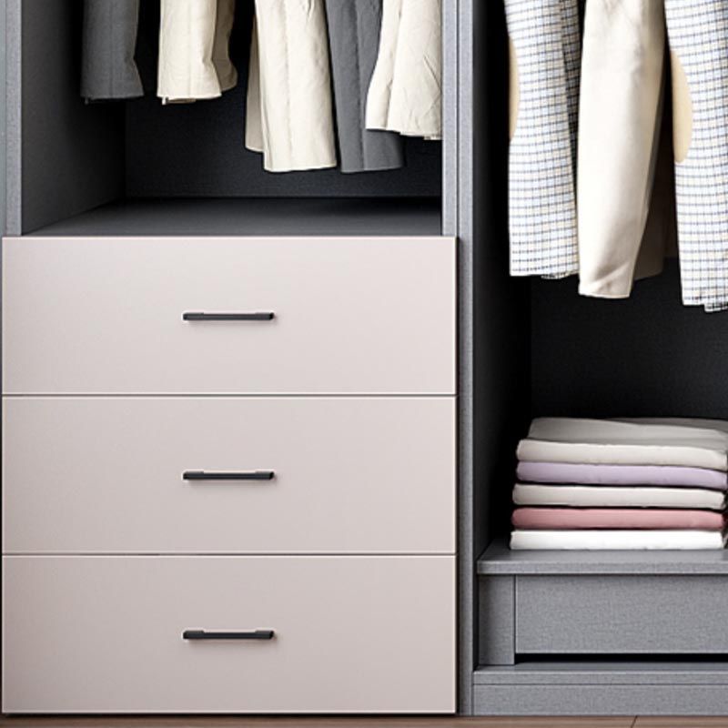 White Modern Armoire Engineered Wood Grand Wardrobe with Drawers and Hanging Rod