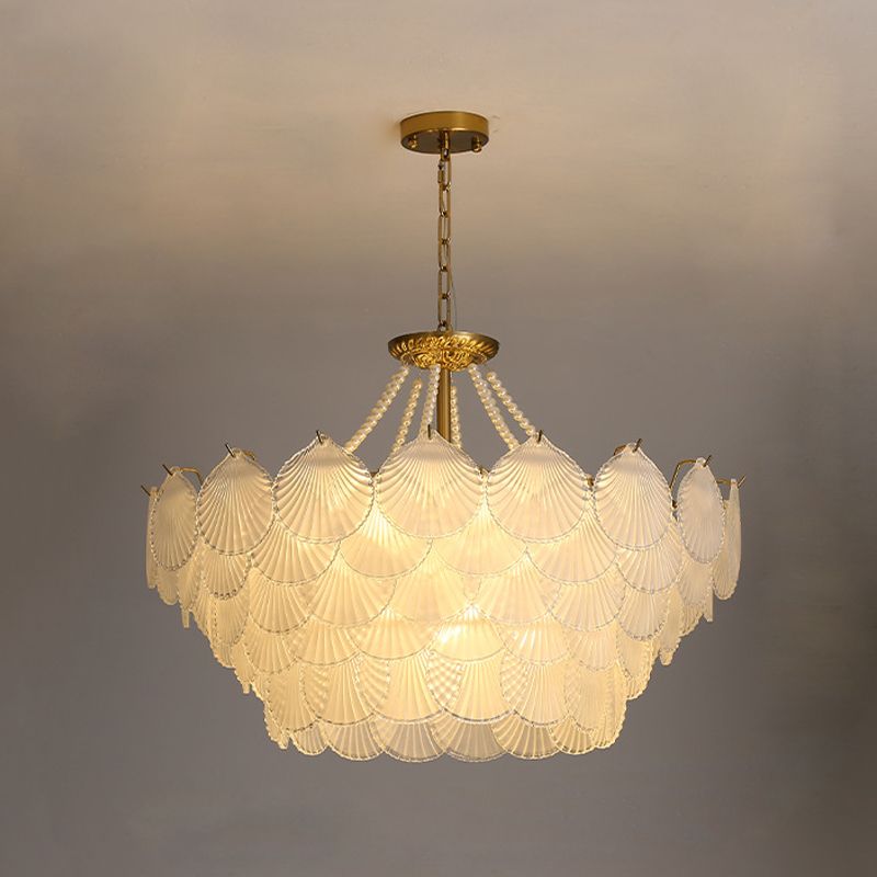 Modern Shell Shape Chandelier Glass Multi Light Hanging Light in White for Bedroom