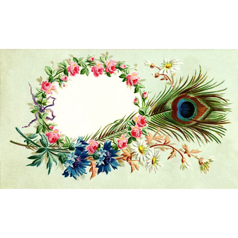 Illustration Style Wreath Mural Decal for Dining Room, Green, Custom Size Available