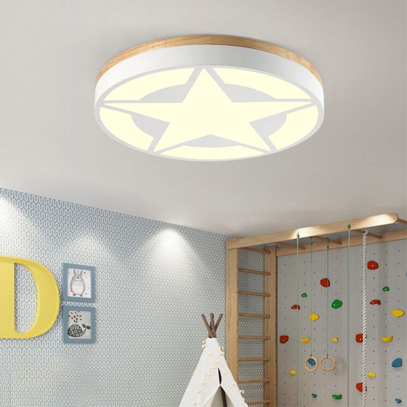Wood LED Ceiling Light, Star Flush Mount Light with Acrylic Shade for Boys Bedroom Modern Style