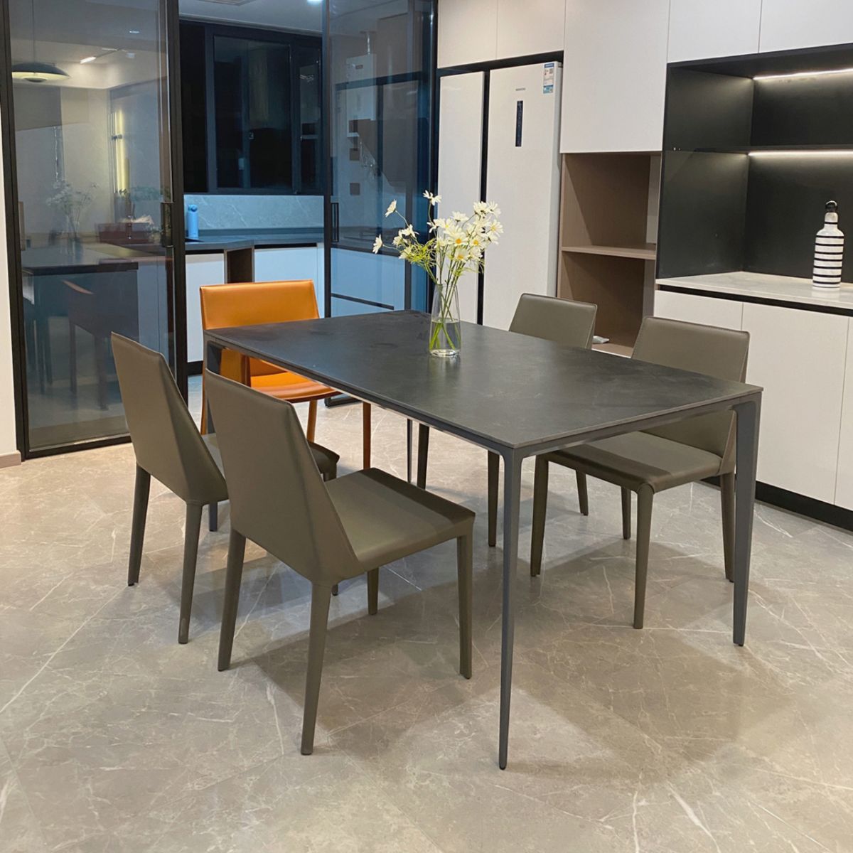 Industrial Sintered Stone Dining Table 4 Legs Solid Aluminum Base Rectangle Table for Home