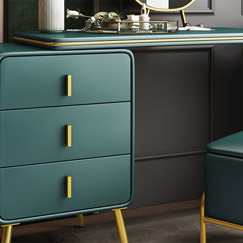 3 Drawers Make-up Vanity Set, 28.74" H Leather Vanity with Stool & Mirror