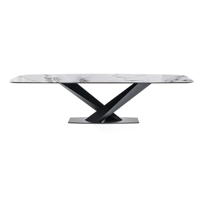 Industrial Sintered Stone Table Dining Rectangle Table with Metal Legs for Kitchen