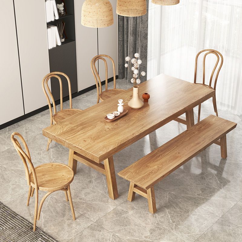 Modern Natural Finish Dinette Table Solid Wood Top Dining Table