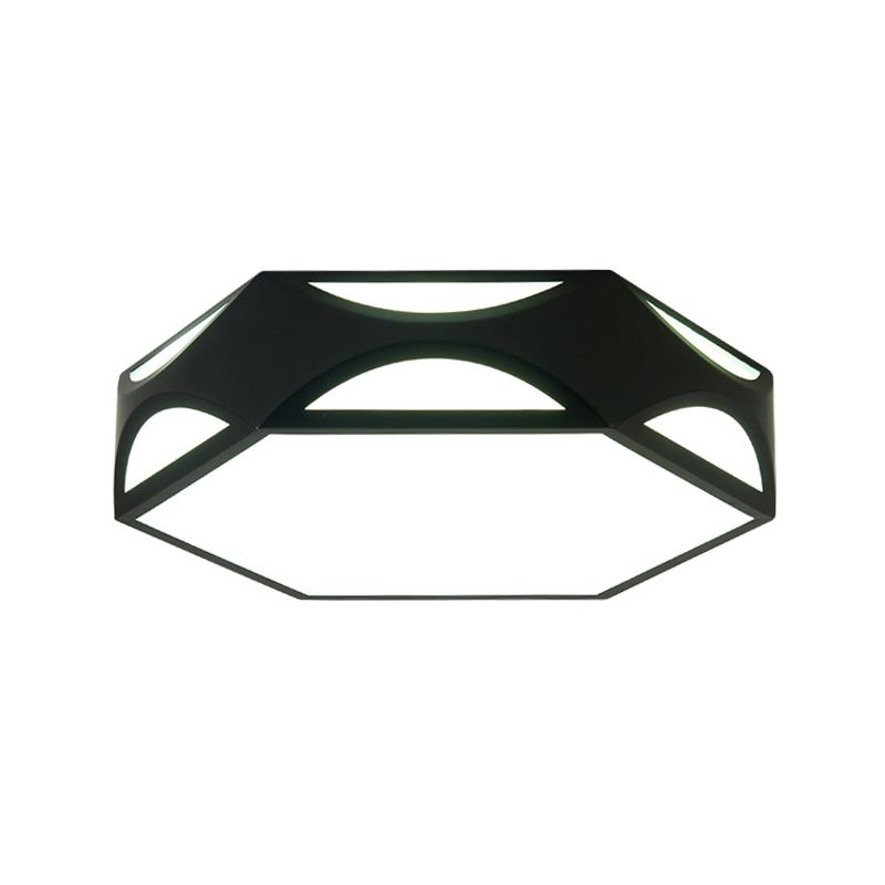 Hexagonal Cutouts Ceiling Mount Light Modern Iron Black/White LED Flush Mount Recessed Lighting with Acrylic Diffuser