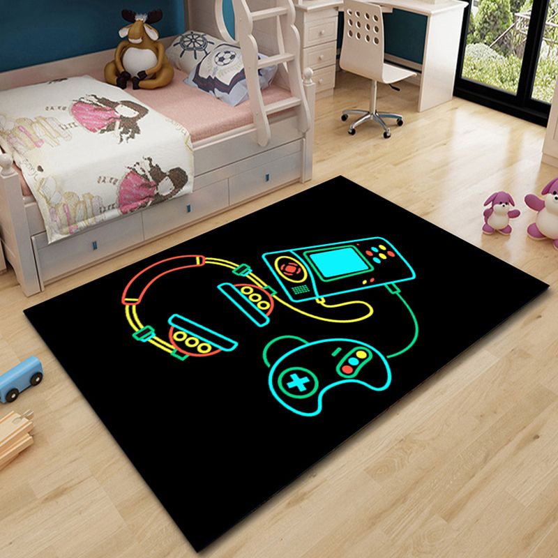 Black Polyester Carpet Leisure Game Pad Pattern Area Rug Stain Resistant Carpet for Home Decor