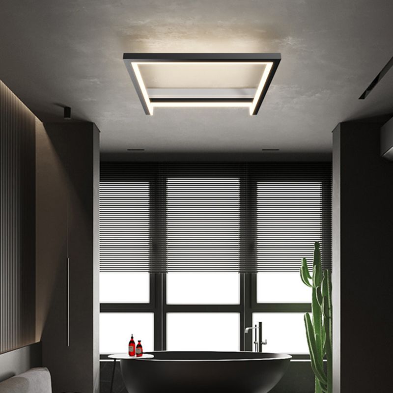 Black Minimalism LED Ceiling Square Light Square Cube Flush Mount Lamp for Bedroom
