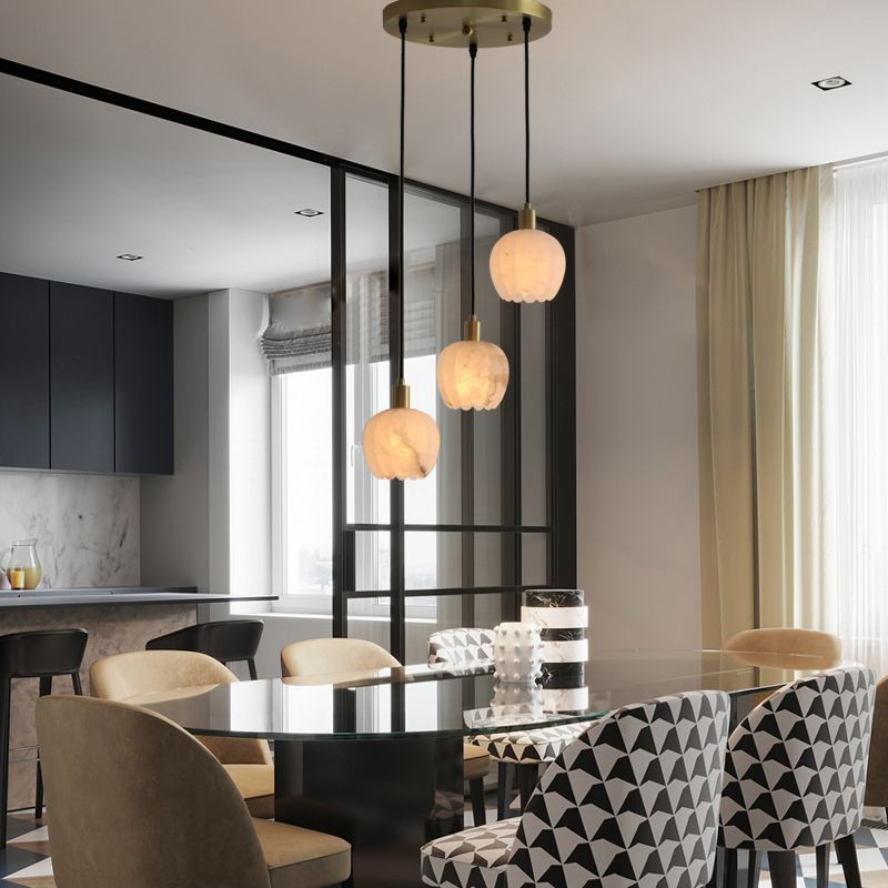 Pumpkin Pendant Lighting Fixture Minimalist-Style Stone White Hanging Light Fixture