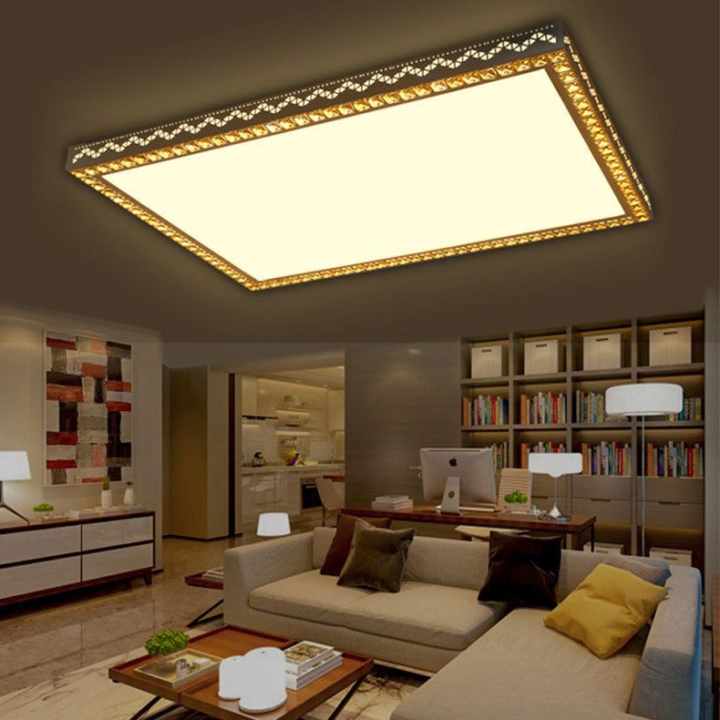 Nordic Geometric Shaped Ceiling Lamp Crystal Living Room LED Flush Mount Light in White