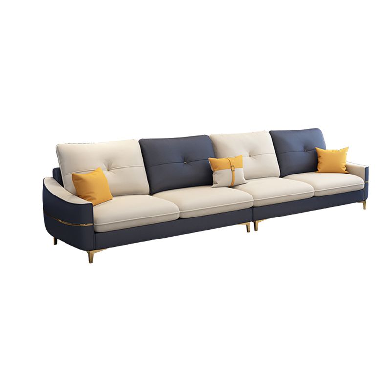 Square Arm Faux Leather Furniture Sectionals in Blue and White